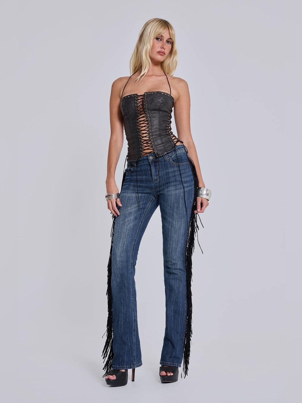 JADED LONDON Odile Black Faux Leather Lace Up Corset & Mini Skirt Matching Set - Picture 10 of 11